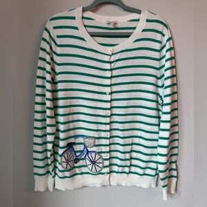 Talbots green and white striped cotton bicycle sweater size extra large